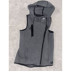 New Balance‎ Womens Small Grey Sport Style Vest Asymmetrical Zip EUC hood